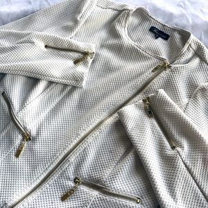 White Textured Jacket/Blazer • L • Baccini